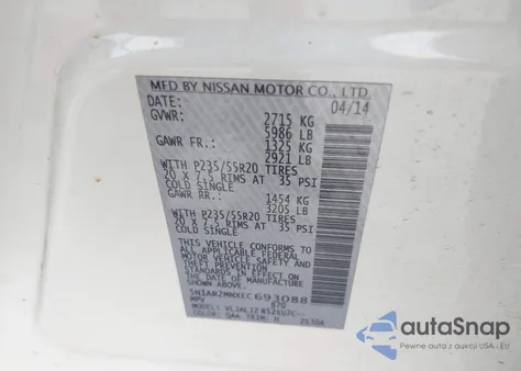 2014 Nissan Pathfinder Platinum z USA, uszkodzony, nr VIN 5N1AR2MNXEC693088